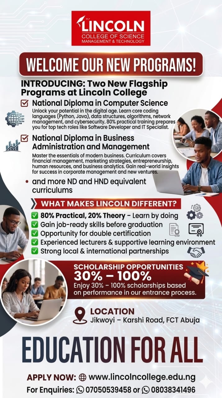 Lincoln College Secures NBTE Accreditation for ND Programmes